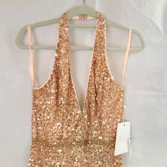 New MAC DUGGAL 5673 Apricot Sequin Sleeveless Halter Neck Gown Women's (14) $398 - Picture 3 of 10